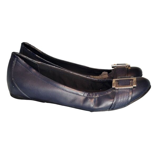 Abella Navy Silver Buckle Flats Memory Foam Insole for Comfort Shoes Womens 7.5 - Picture 3 of 7